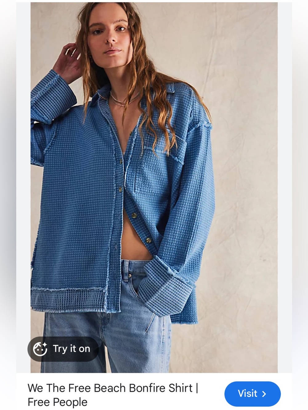 We the free beach bonfire shirt Light Blue Waffle-Textured Long-Sleeve Shirt - Picture 11 of 11